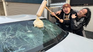 MYの車の上で餅つきして廃車にしてみた【ドッキリ】