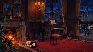 Cozy room in Rome with Smooth Piano Jazz Music & Rain for Relaxing, Studying & working